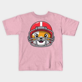 Cute Head Cat Wearing Rugby Helmet Cartoon Kids T-Shirt